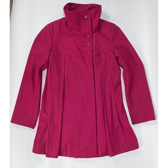 Y2K GUESS Mulberry Wool Coat Womens Preppy Peacoat Dark Fushia Jacket MED 2000s - Picture 5 of 12